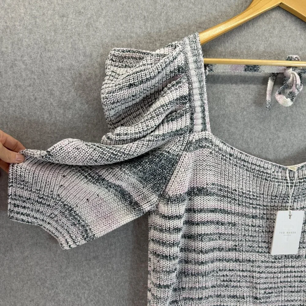 Ted Baker Aspel Puff Sleeve Marled Knit Sweater Tie Back Women Size 5‎ US 12 NWT